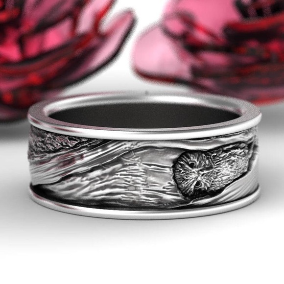 Stunning silver OWL in tree ring band DETAILING 11 - Picture 12 of 16